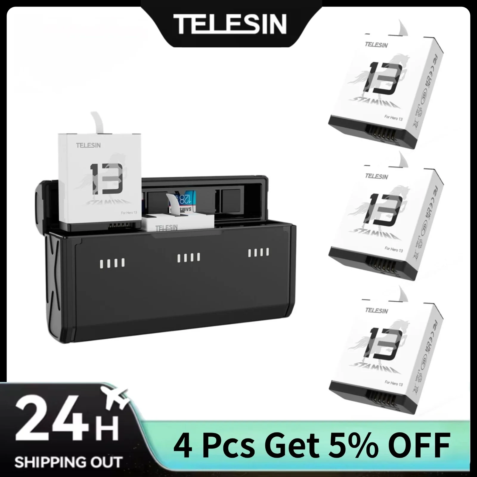 Gopro Action Camera Hero 11 Black - TELESIN Draagbare snellaadbox en uithoudingsvermogenbatterijset voor