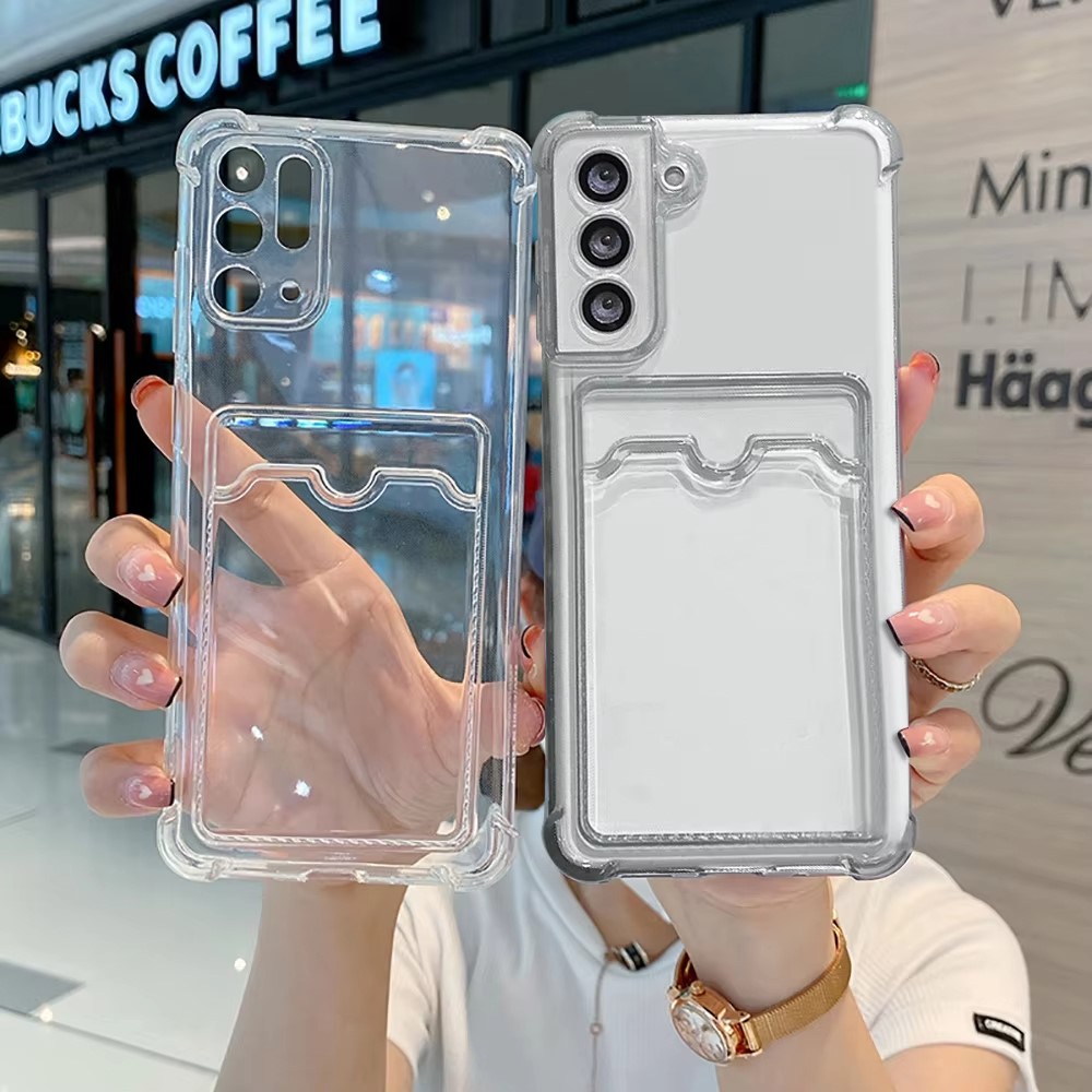 Lens Case Pouch - Transparante siliconen telefoonhoes met kaartvak voor